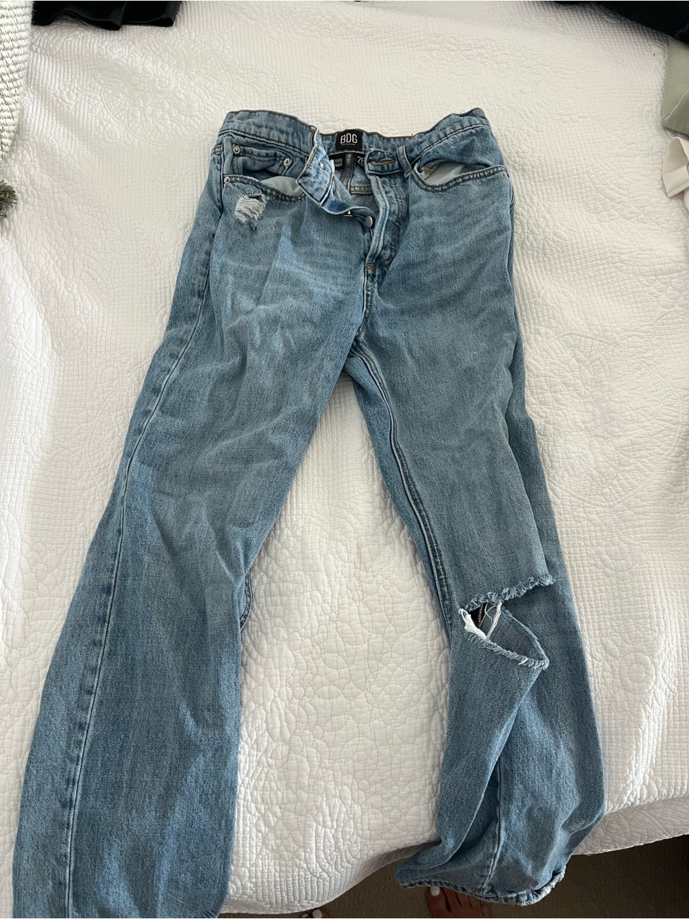 BDG Light Blue Straight-Leg Distressed Jeans